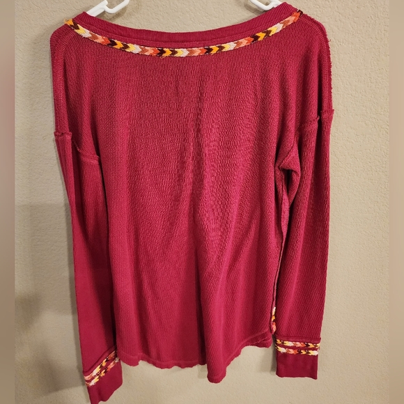! NWT We The Free,Free People L/S Mildly Distrd Pink Thermal w Mltclr Trim- SZM! - Picture 5 of 6